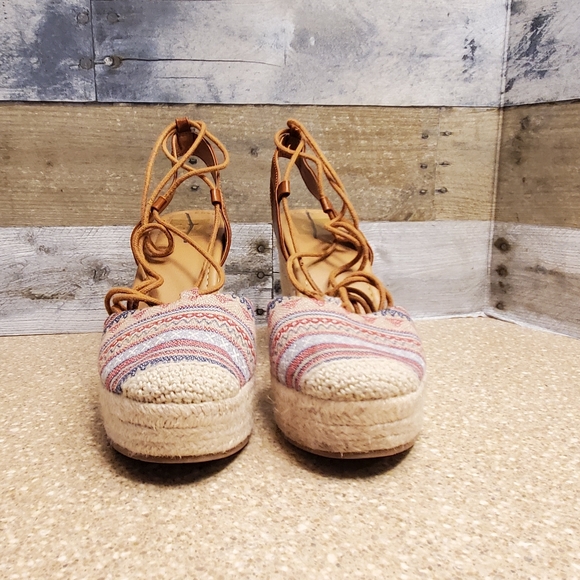 Multi-colored Strappy Espadrille Wedges Wrap Around Ankle - Picture 4 of 8